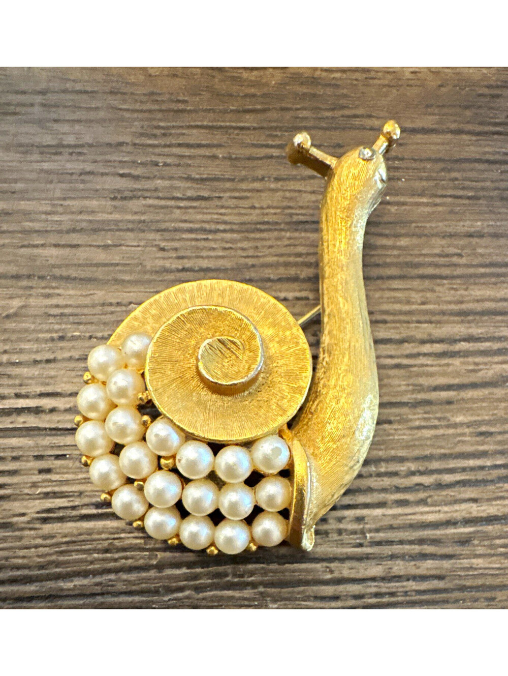 trifari inspired Gold Tone Snail lovers Brooch Faux Pearl